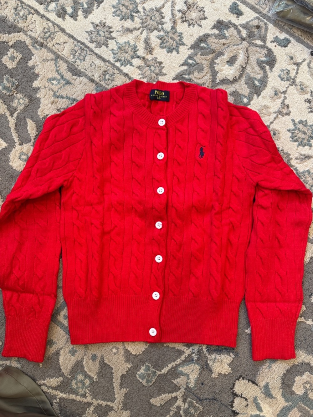 Polo by Ralph Lauren Bright Red Cable-Knit Button Cardigan - Picture 3 of 5